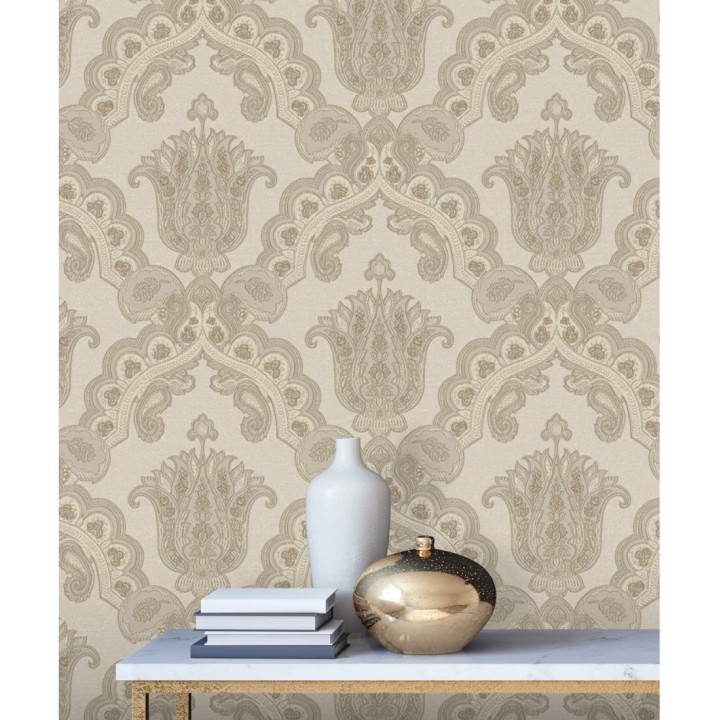 Papel pintado damasco hindú con efecto bordado en relieve - Alexander Damask 676431