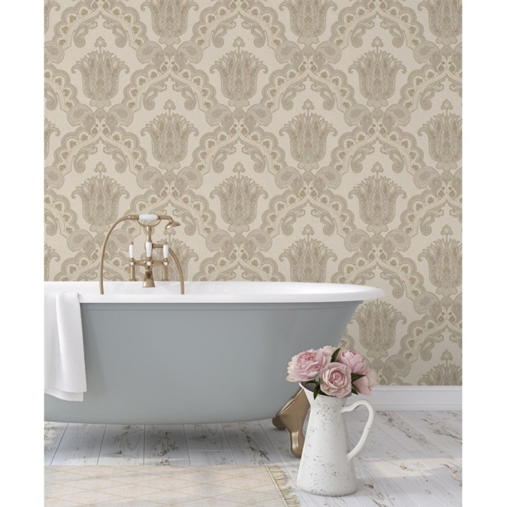 Papel pintado damasco hindú con efecto bordado en relieve - Alexander Damask 676431