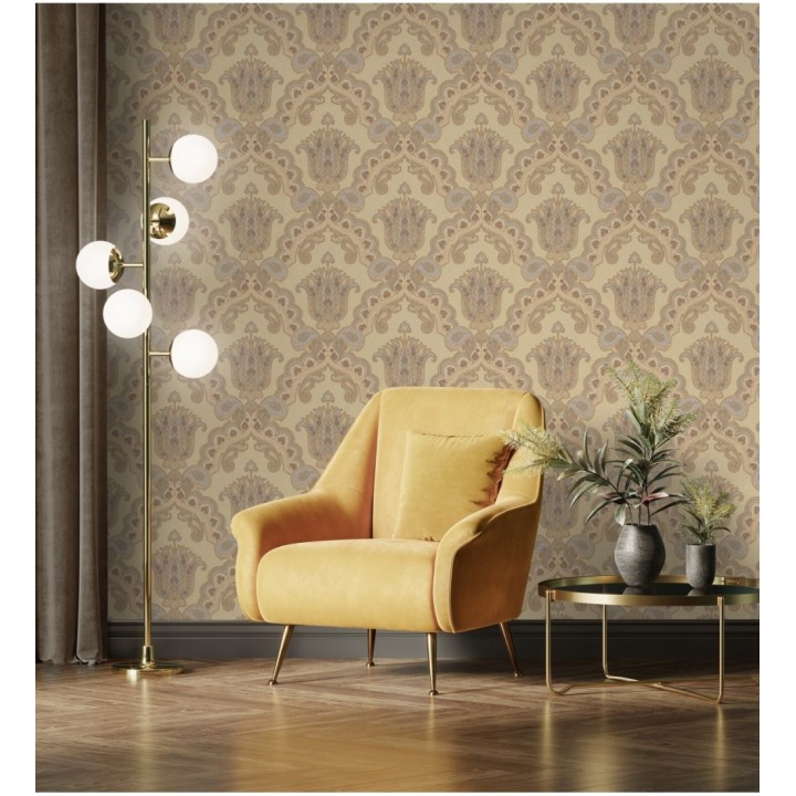 Papel pintado damasco hindú con efecto bordado en relieve - Alexander Damask 676432