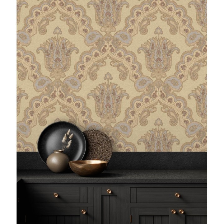 Papel pintado damasco hindú con efecto bordado en relieve - Alexander Damask 676432