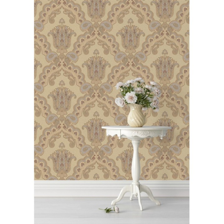 Papel pintado damasco hindú con efecto bordado en relieve - Alexander Damask 676432