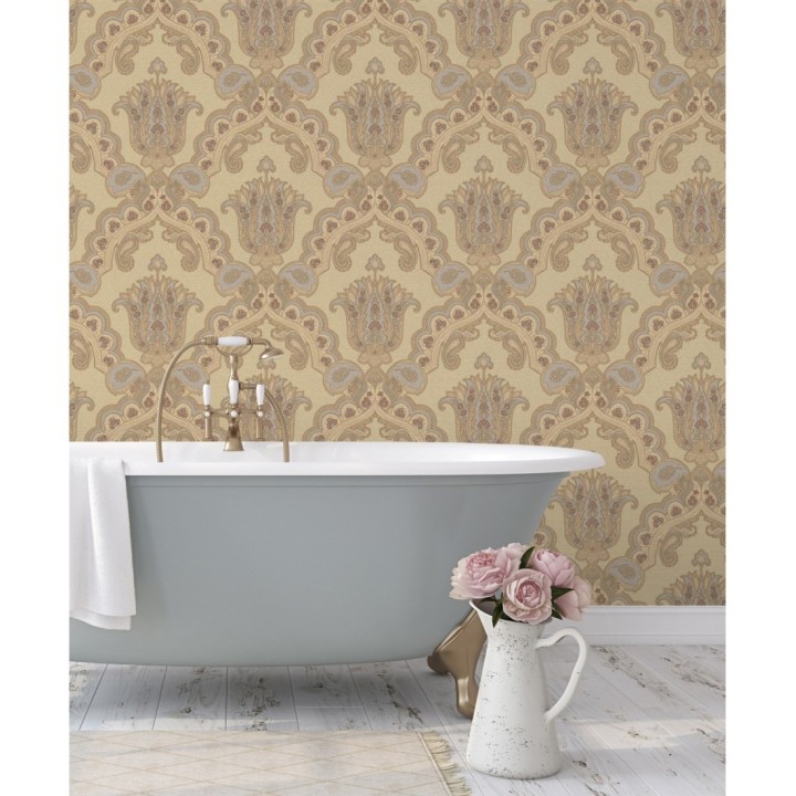 Papel pintado damasco hindú con efecto bordado en relieve - Alexander Damask 676432