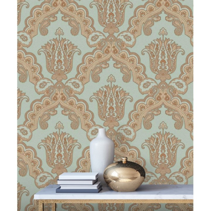 Papel pintado damasco hindú con efecto bordado en relieve - Alexander Damask 676433