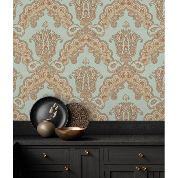 Papel pintado damasco hindú con efecto bordado en relieve - Alexander Damask 676433