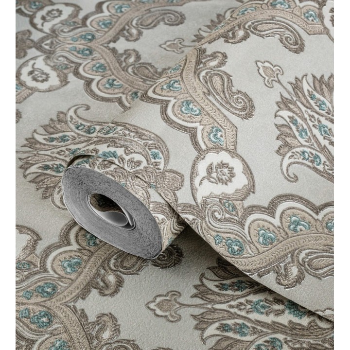 Papel pintado damasco hindú con efecto bordado en relieve - Alexander Damask 676434