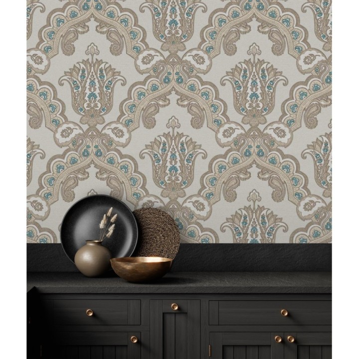 Papel pintado damasco hindú con efecto bordado en relieve - Alexander Damask 676434