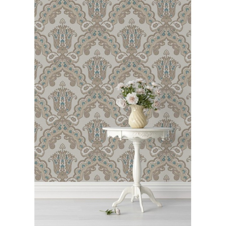 Papel pintado damasco hindú con efecto bordado en relieve - Alexander Damask 676434