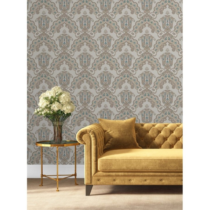 Papel pintado damasco hindú con efecto bordado en relieve - Alexander Damask 676434