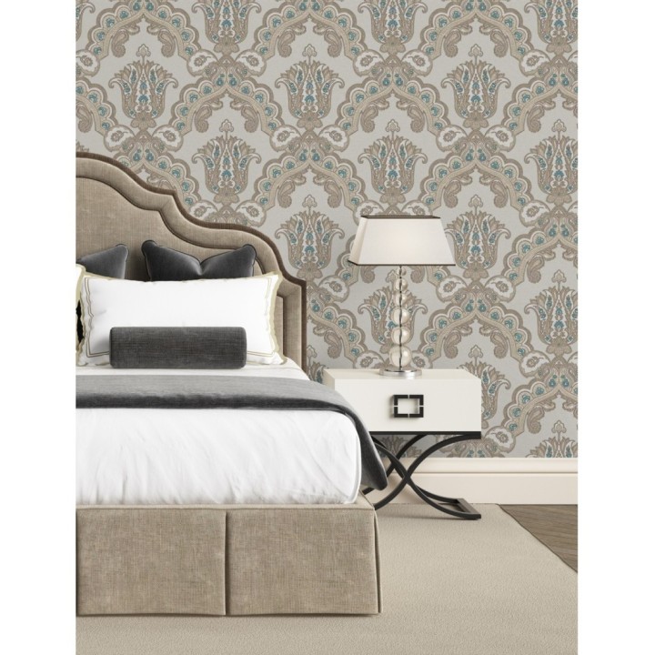 Papel pintado damasco hindú con efecto bordado en relieve - Alexander Damask 676434