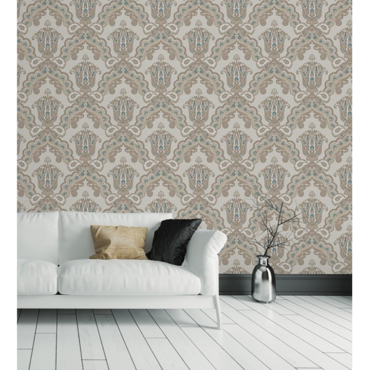 Papel pintado damasco hindú con efecto bordado en relieve - Alexander Damask 676434