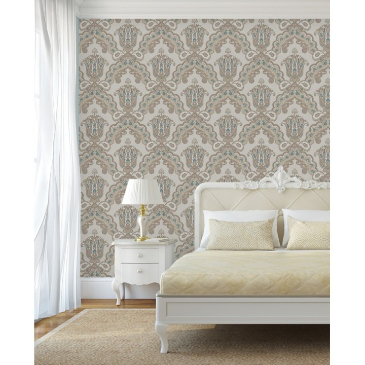 Papel pintado damasco hindú con efecto bordado en relieve - Alexander Damask 676434