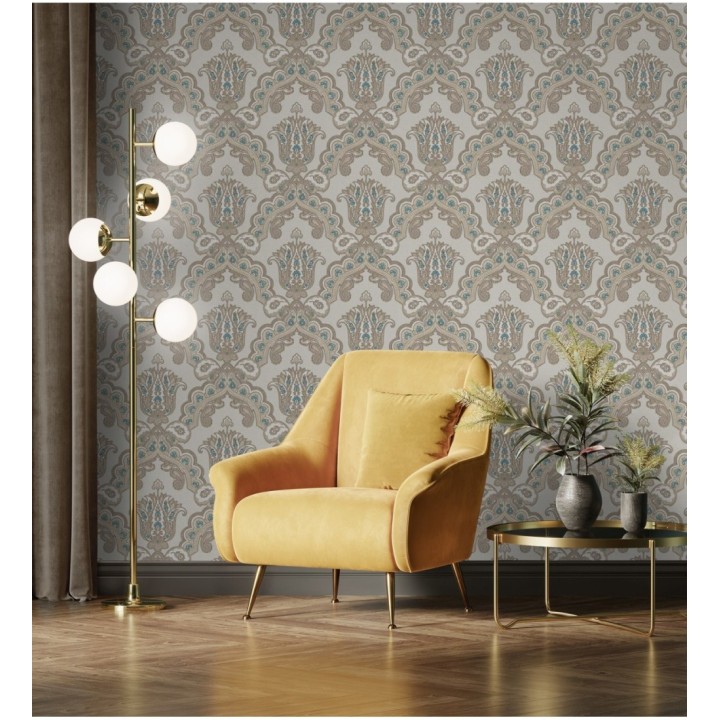 Papel pintado damasco hindú con efecto bordado en relieve - Alexander Damask 676434