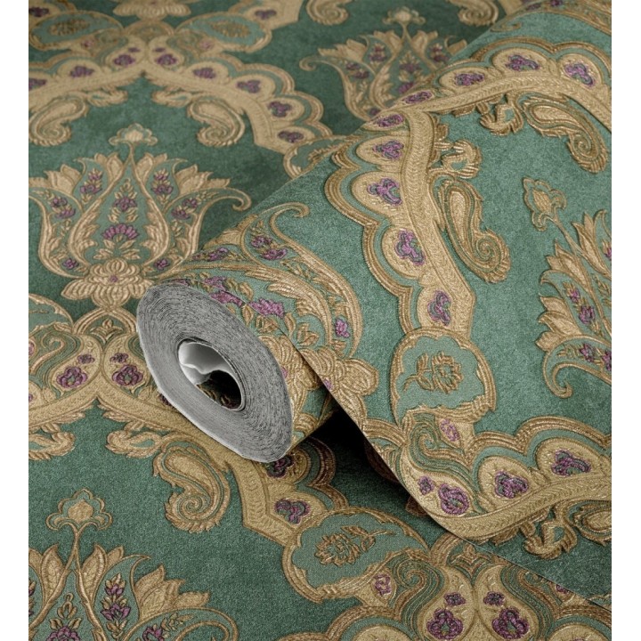 Papel pintado damasco hindú con efecto bordado en relieve - Alexander Damask 676435