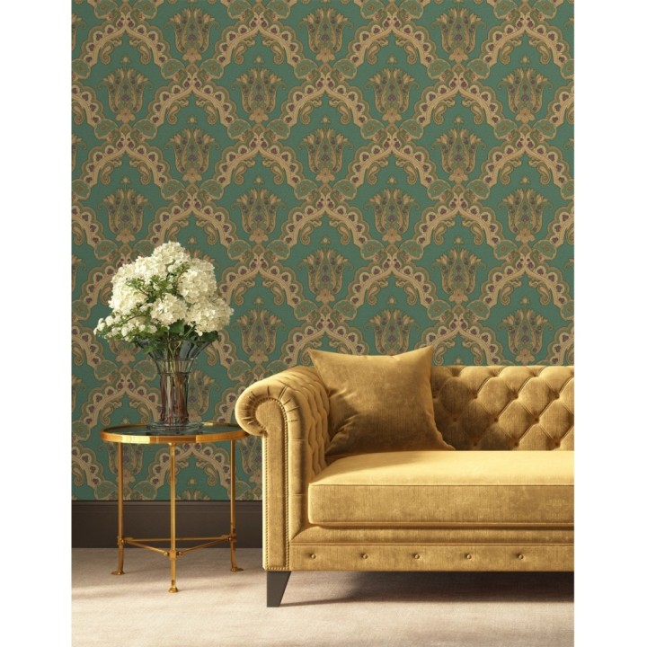 Papel pintado damasco hindú con efecto bordado en relieve - Alexander Damask 676435