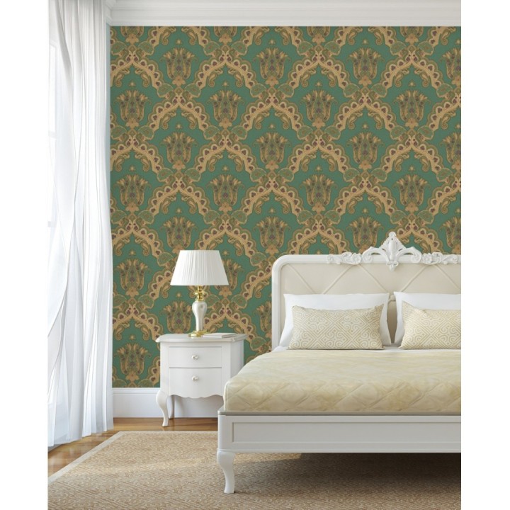 Papel pintado damasco hindú con efecto bordado en relieve - Alexander Damask 676435
