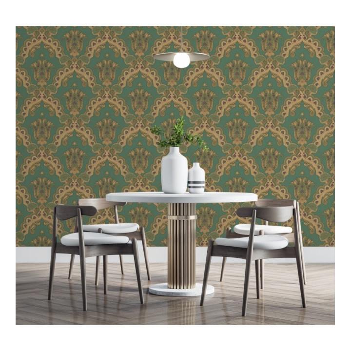 Papel pintado damasco hindú con efecto bordado en relieve - Alexander Damask 676435