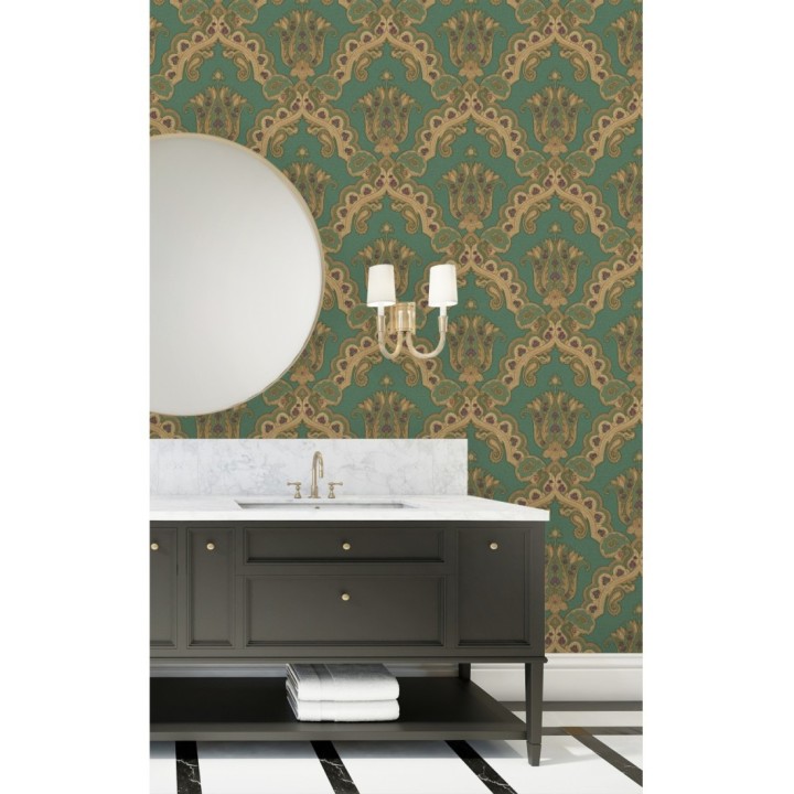 Papel pintado damasco hindú con efecto bordado en relieve - Alexander Damask 676435