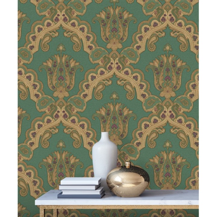 Papel pintado damasco hindú con efecto bordado en relieve - Alexander Damask 676435