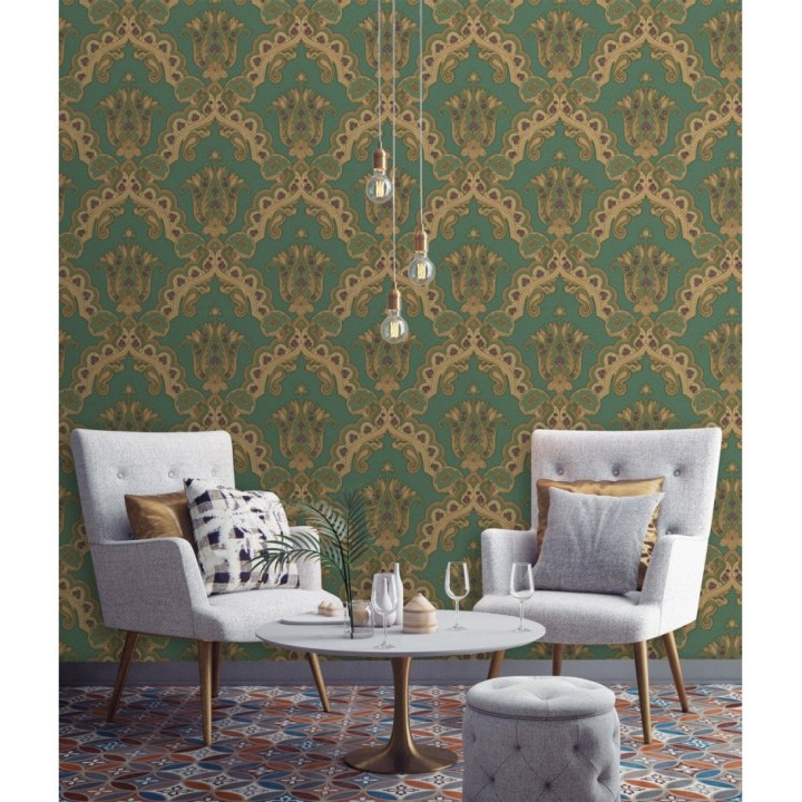 Papel pintado damasco hindú con efecto bordado en relieve - Alexander Damask 676435