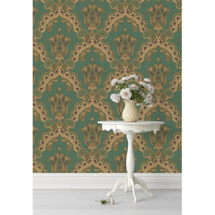 Papel pintado damasco hindú con efecto bordado en relieve - Alexander Damask 676435