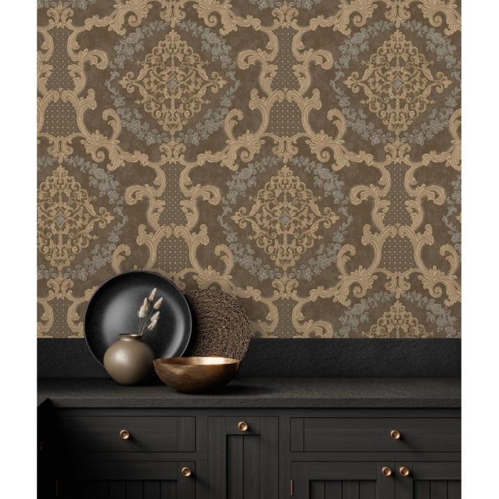 Papel pintado damasco barroco con efecto bordado en relieve - Istambul Palace 676846