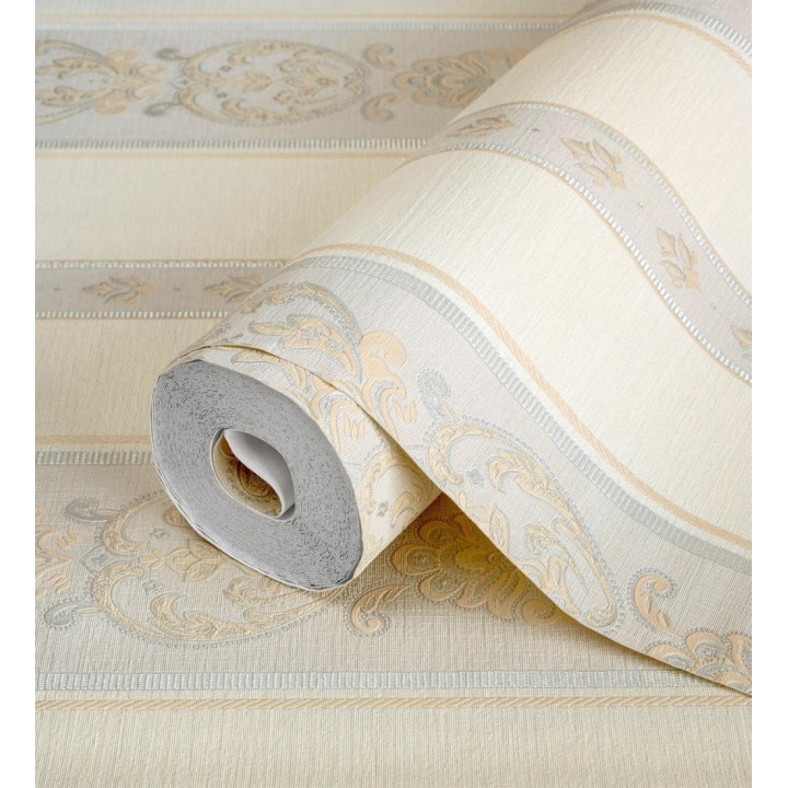 Papel pintado rayas con cadenetas barrocas con efecto bordado en relieve - Selim Imperial Stripe 676847
