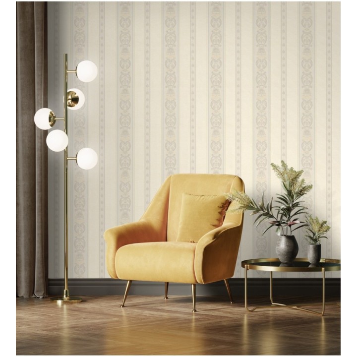 Papel pintado rayas con cadenetas barrocas con efecto bordado en relieve - Selim Imperial Stripe 676847