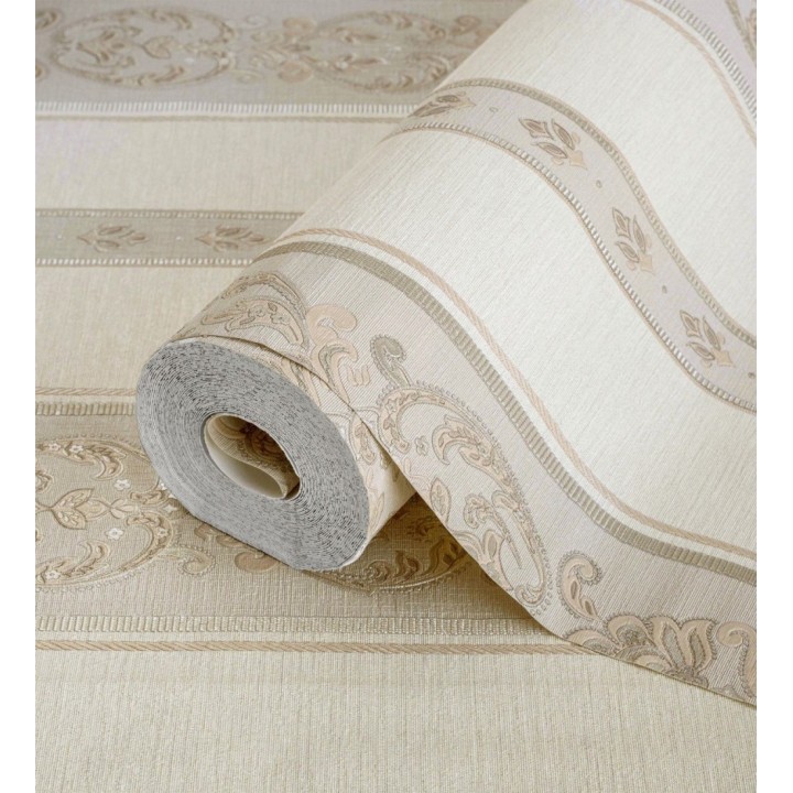 Papel pintado rayas con cadenetas barrocas con efecto bordado en relieve - Selim Imperial Stripe 676848
