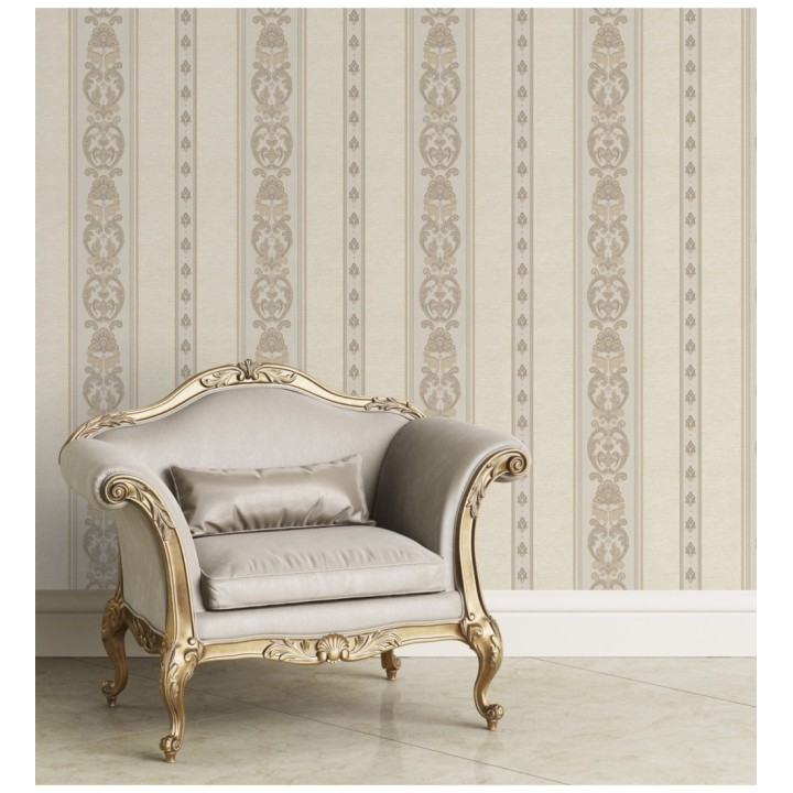 Papel pintado rayas con cadenetas barrocas con efecto bordado en relieve - Selim Imperial Stripe 676848