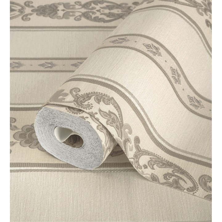 Papel pintado rayas con cadenetas barrocas con efecto bordado en relieve - Selim Imperial Stripe 676849