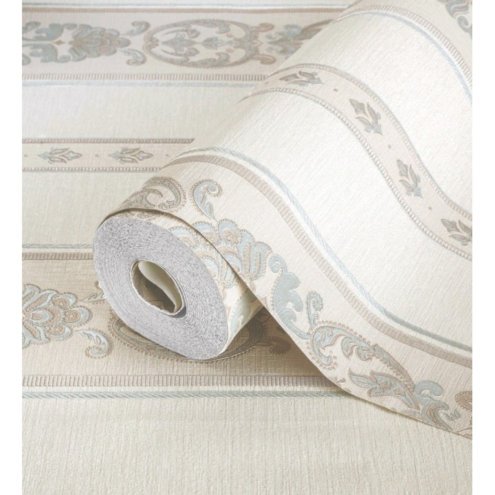 Papel pintado rayas con cadenetas barrocas con efecto bordado en relieve - Selim Imperial Stripe 676850