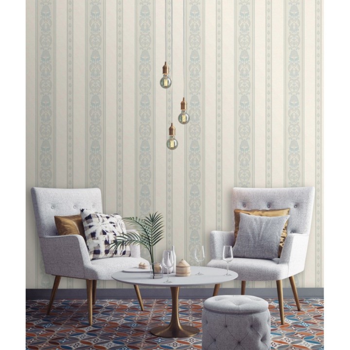 Papel pintado rayas con cadenetas barrocas con efecto bordado en relieve - Selim Imperial Stripe 676850