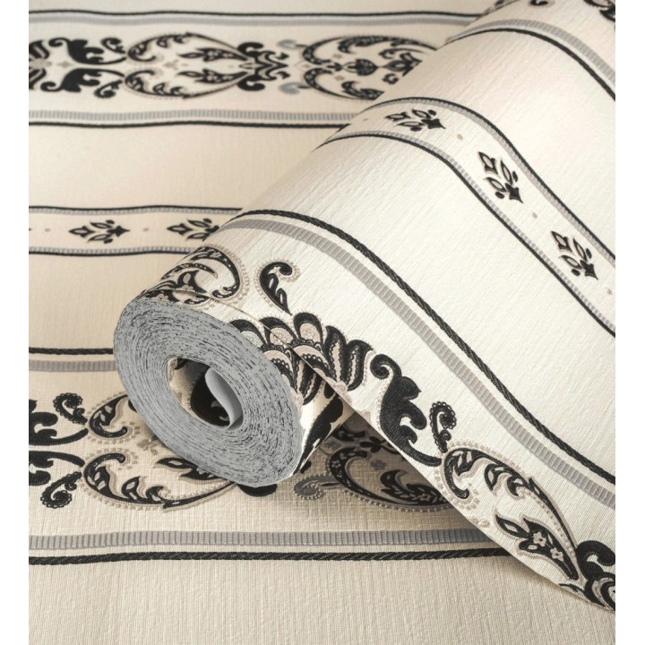 Papel pintado rayas con cadenetas barrocas con efecto bordado en relieve - Selim Imperial Stripe 676851