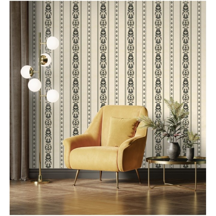 Papel pintado rayas con cadenetas barrocas con efecto bordado en relieve - Selim Imperial Stripe 676851