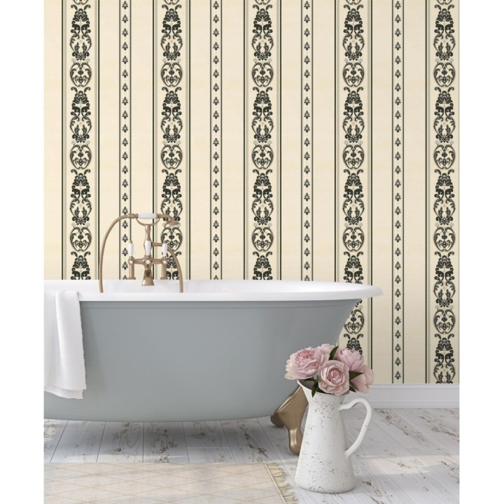 Papel pintado rayas con cadenetas barrocas con efecto bordado en relieve - Selim Imperial Stripe 676851