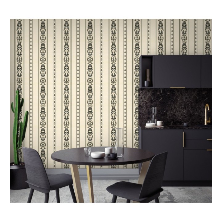 Papel pintado rayas con cadenetas barrocas con efecto bordado en relieve - Selim Imperial Stripe 676851