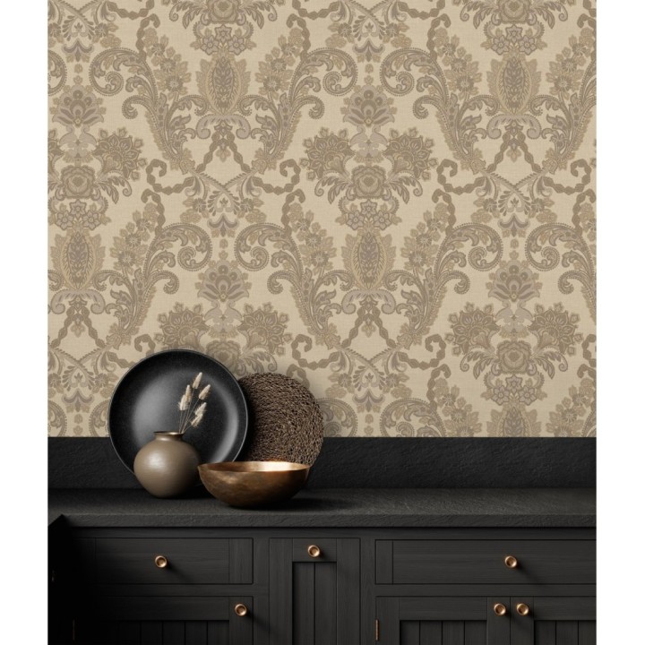 Papel pintado damasco hindú con efecto bordado en relieve - Selim Imperial 676854