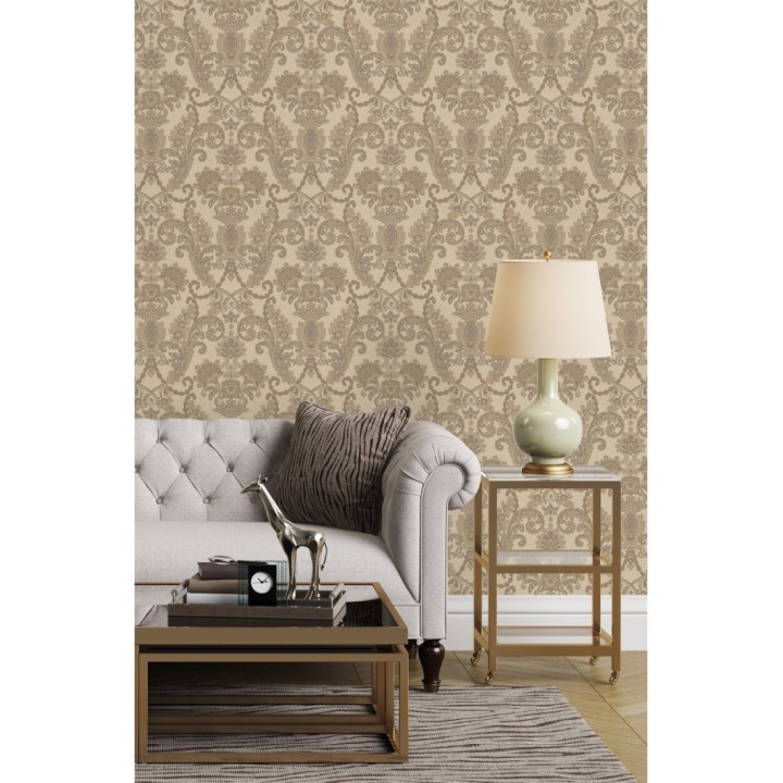 Papel pintado damasco hindú con efecto bordado en relieve - Selim Imperial 676854