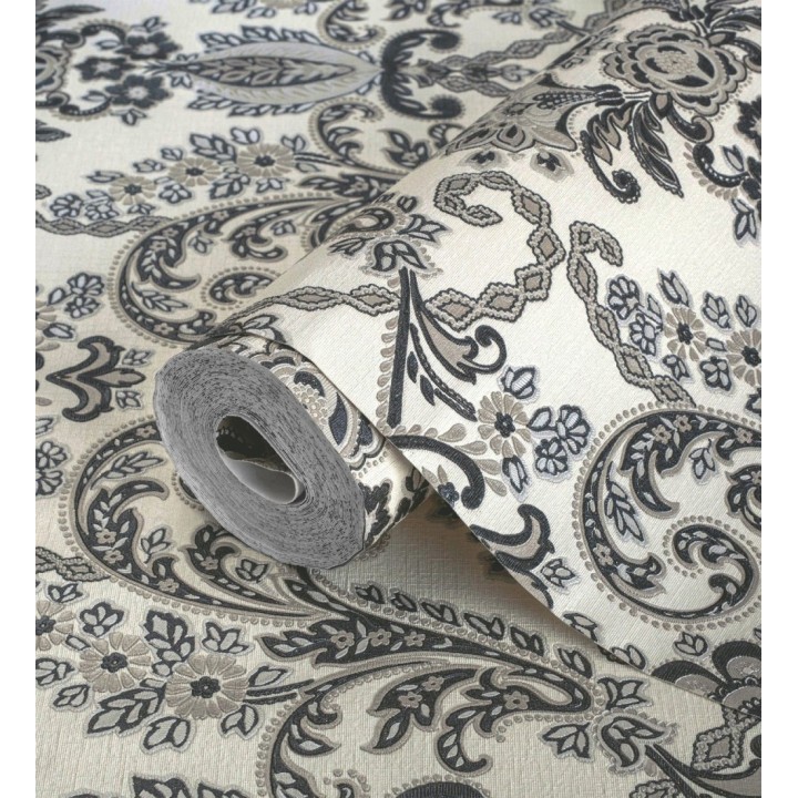 Papel pintado damasco hindú con efecto bordado en relieve - Selim Imperial 676856