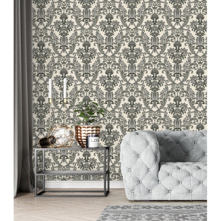 Papel pintado damasco hindú con efecto bordado en relieve - Selim Imperial 676856