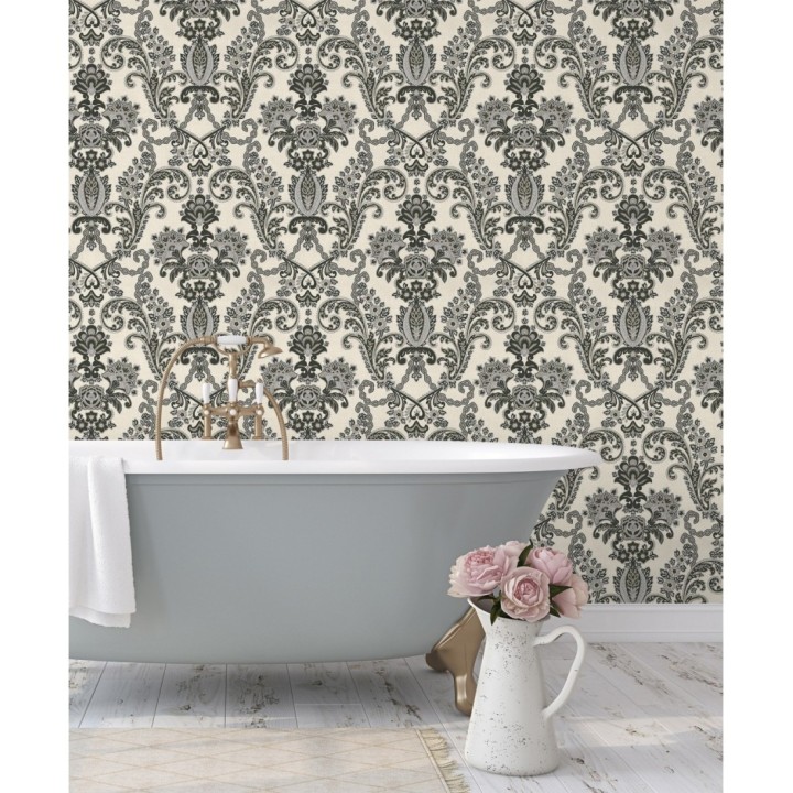 Papel pintado damasco hindú con efecto bordado en relieve - Selim Imperial 676856