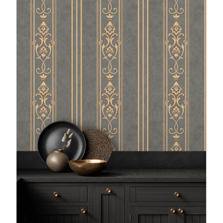 Papel pintado rayas ornamentales con relieves - Osman Classic Stripe 676861