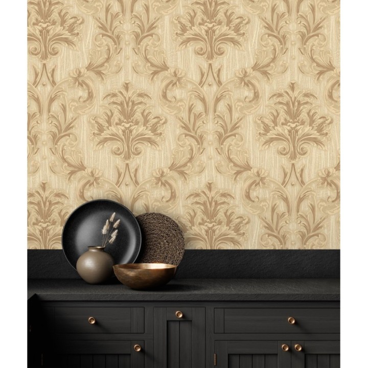 Papel pintado damasco estilo bizantino efecto bordado con relieve - Bizans Damask 676876