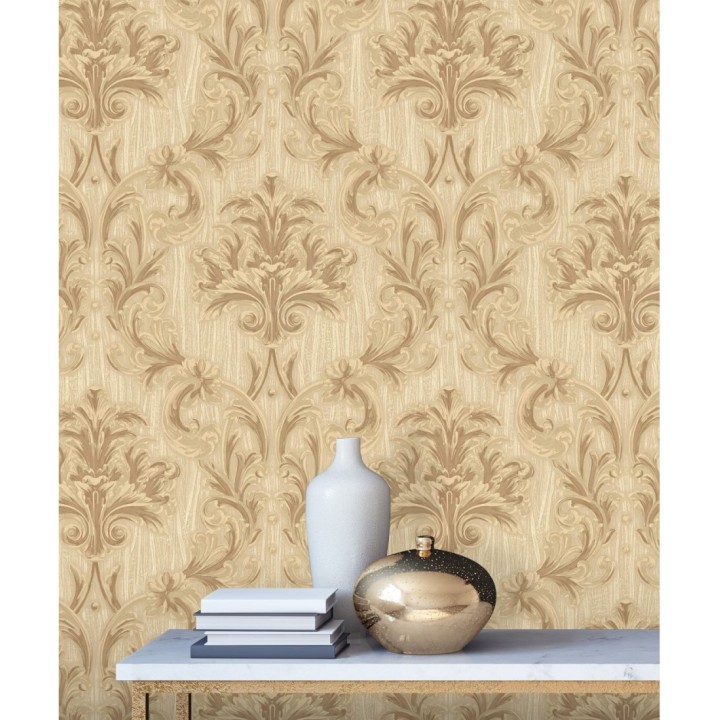 Papel pintado damasco estilo bizantino efecto bordado con relieve - Bizans Damask 676876
