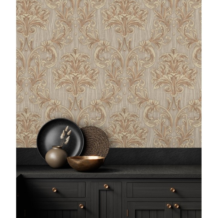Papel pintado damasco estilo bizantino efecto bordado con relieve - Bizans Damask 676877