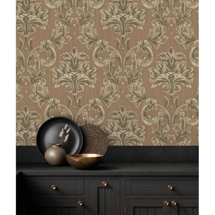 Papel pintado damasco estilo bizantino efecto bordado con relieve - Bizans Damask 676878