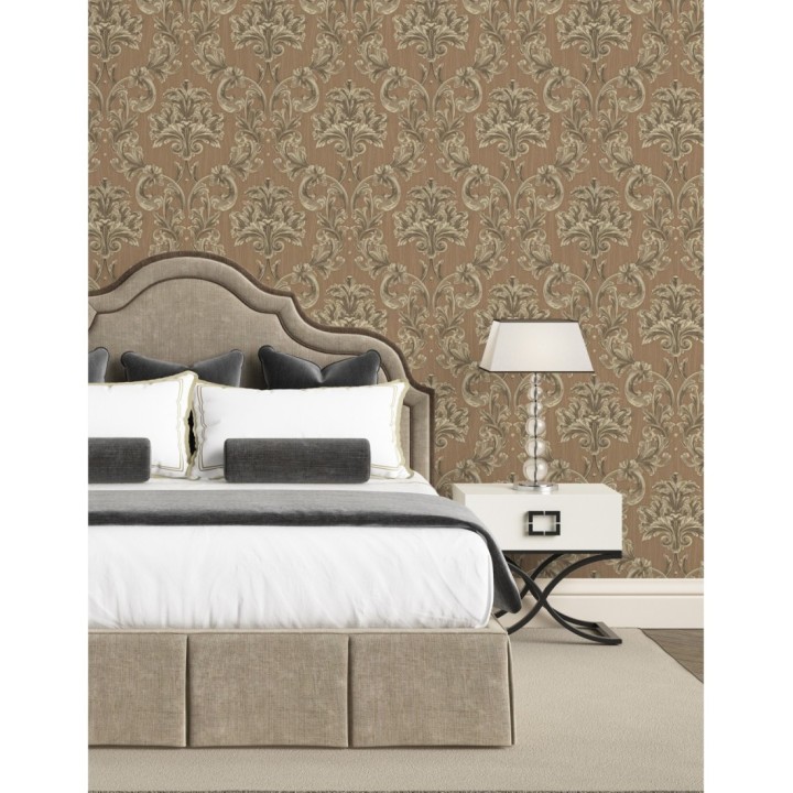 Papel pintado damasco estilo bizantino efecto bordado con relieve - Bizans Damask 676878