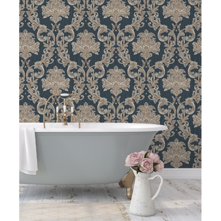 Papel pintado damasco estilo bizantino efecto bordado con relieve - Bizans Damask 676879