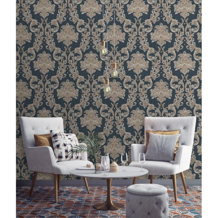Papel pintado damasco estilo bizantino efecto bordado con relieve - Bizans Damask 676879