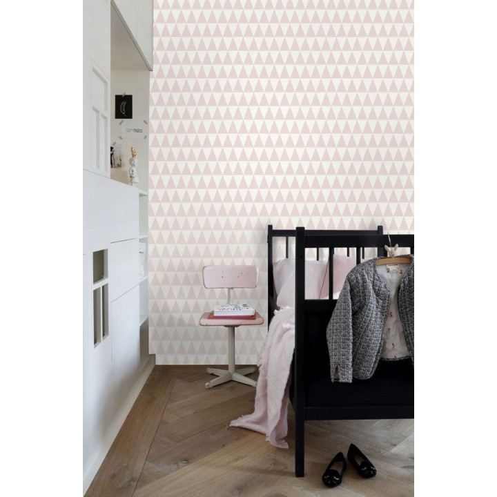 Papel pintado triángulos blanco y rosa estilo nórdico - Nordem Mountains 676917